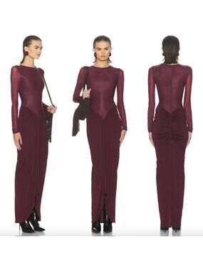 HELSA | The Margot Dress in Merlot Jersey Fitted Long Sleeve Maxi S